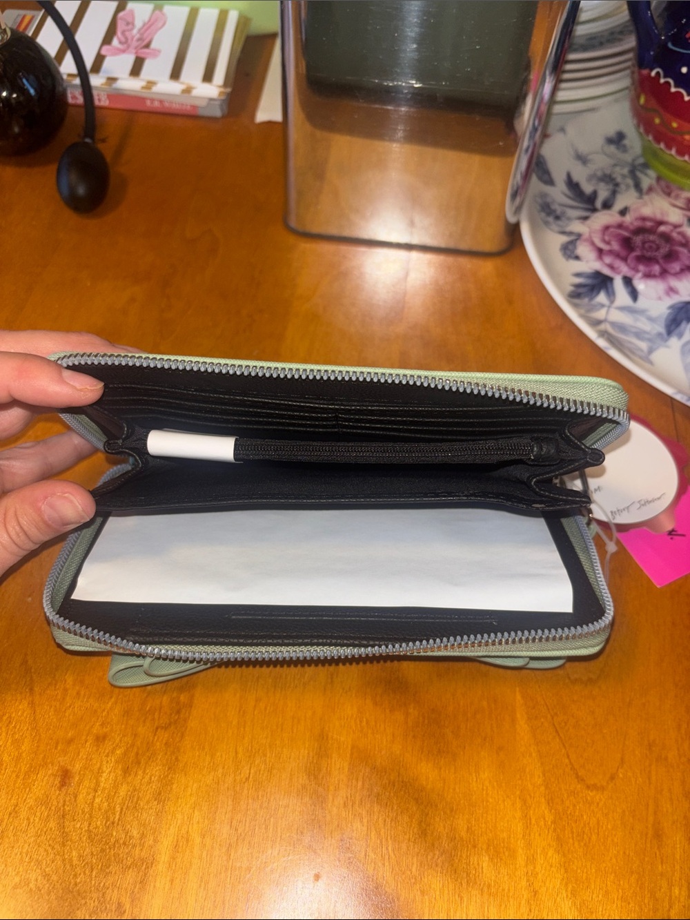 Betsey Johnson Light Sage Green Bow Zip-Around Wallet - Picture 6 of 8